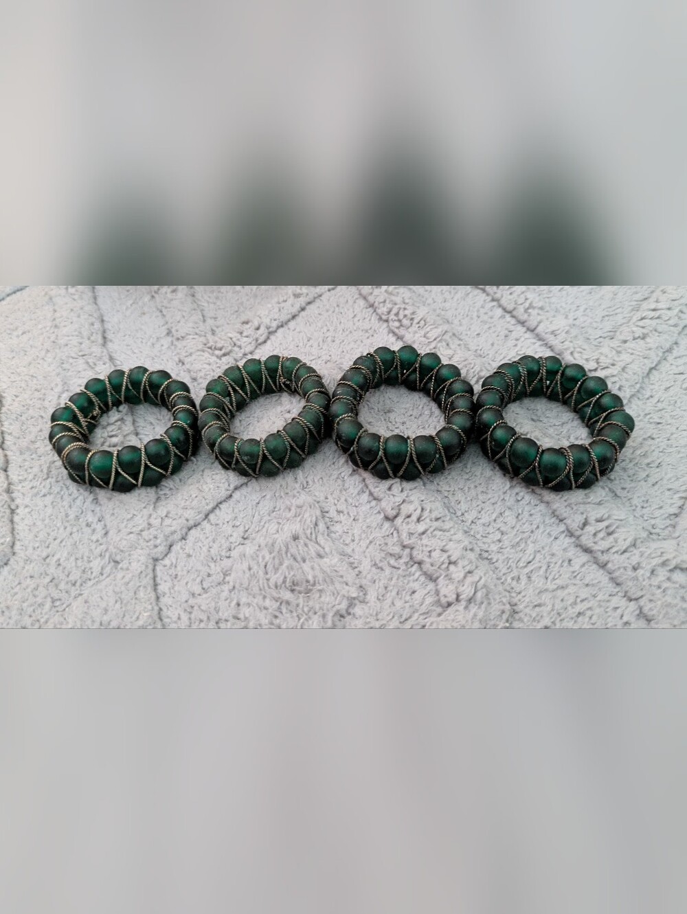 Set of 4 Dark Green Wrapped Bead Napkin Rings